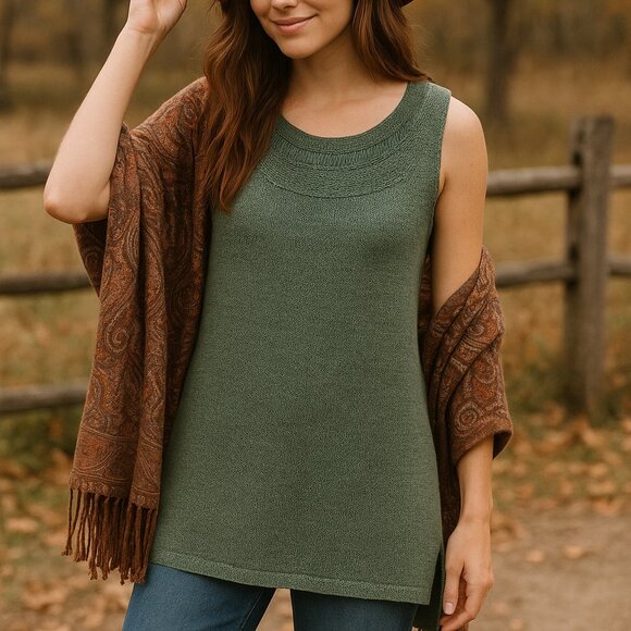 new directions Tops - New Directions Green Knit Tank Top Layering Piece Minimalist Elevated Casual